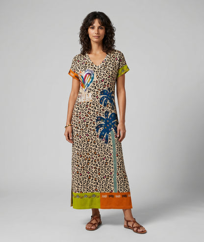 Robe longue Ibiza pailletée multi face