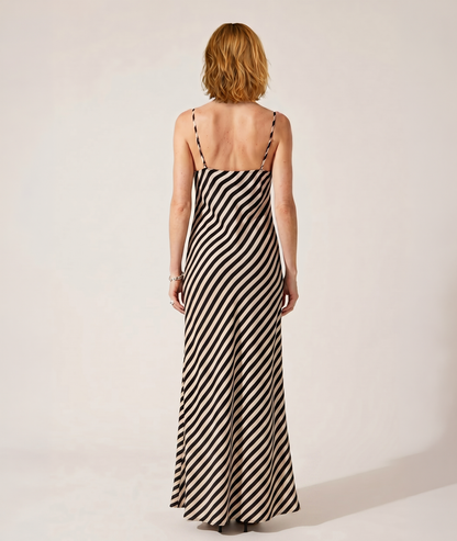 Robe Katerina écru rayures diagonales dos ouvert fines bretelles — Carnaby