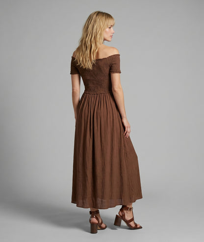 Robe longue Laura smockée marron dos