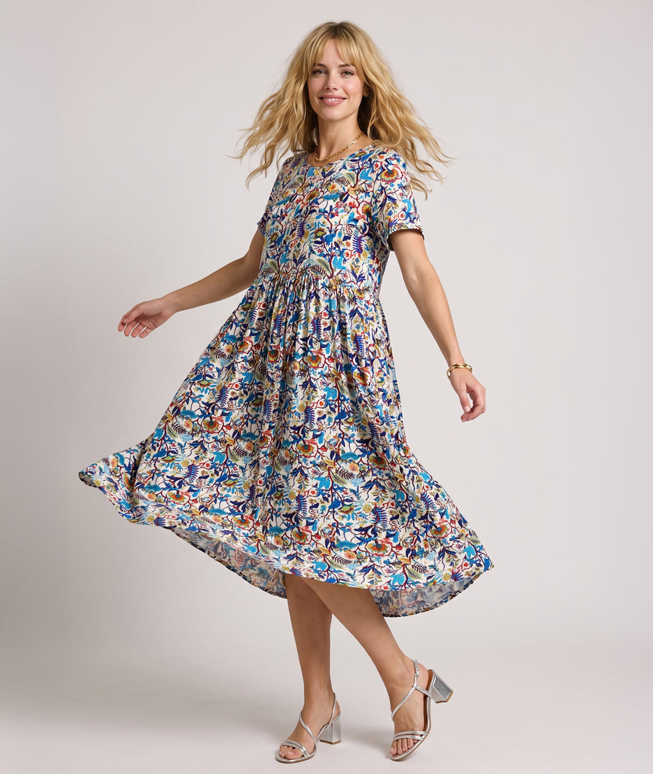 Robe Madrid imprimé floral bleu face avant Carnaby