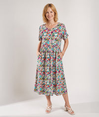 Robe Madrid coupe midi imprimé floral - vert