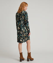 Robe chemise femme Maelia verte à motifs et manches longues