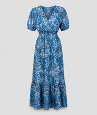 Robe Manon longue smockée imprimé paisley - vert