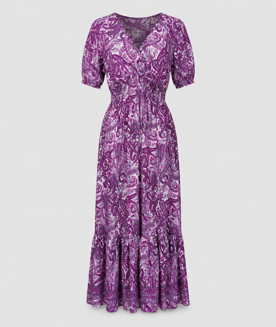 Robe Manon longue smockée imprimé paisley face avant