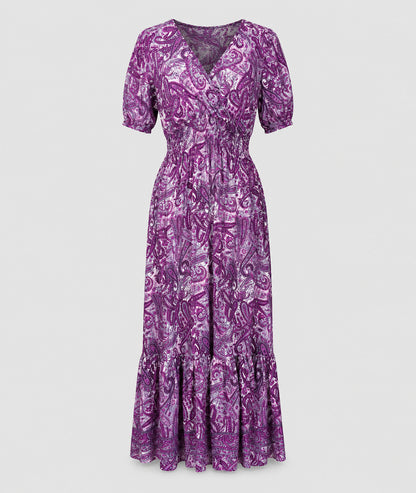 Robe Manon longue smockée imprimé paisley face avant