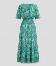 Robe Manon longue smockée imprimé paisley face arrière