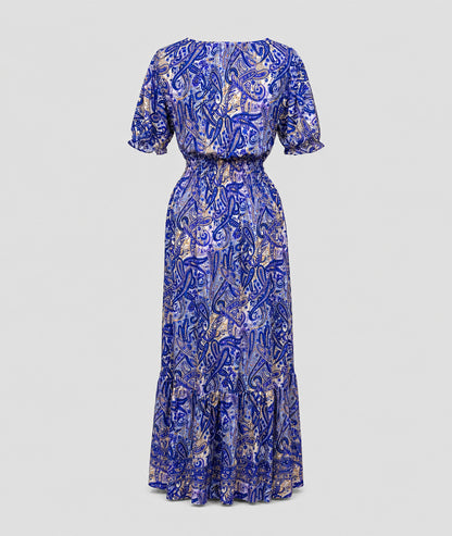 Robe Manon longue smockée imprimé paisley - violet