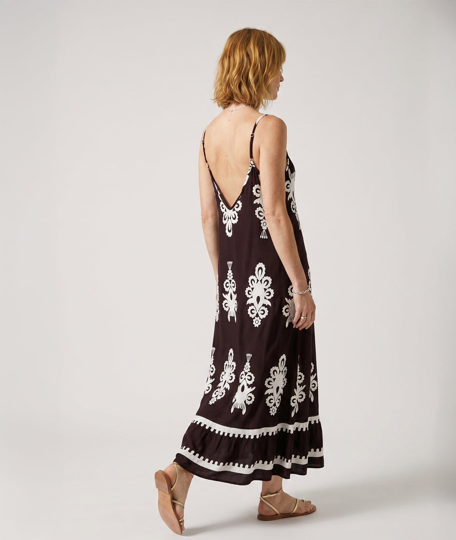 Robe longue Marla - choco/blanc face arrière