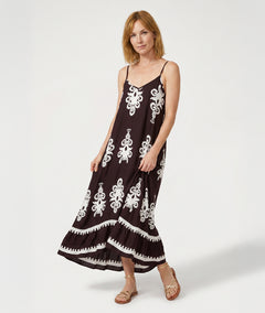 Robe longue Marla - choco/blanc face avant