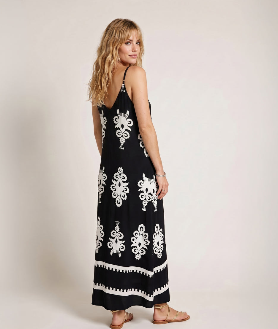Robe longue Marla - noir/blanc face arrière
