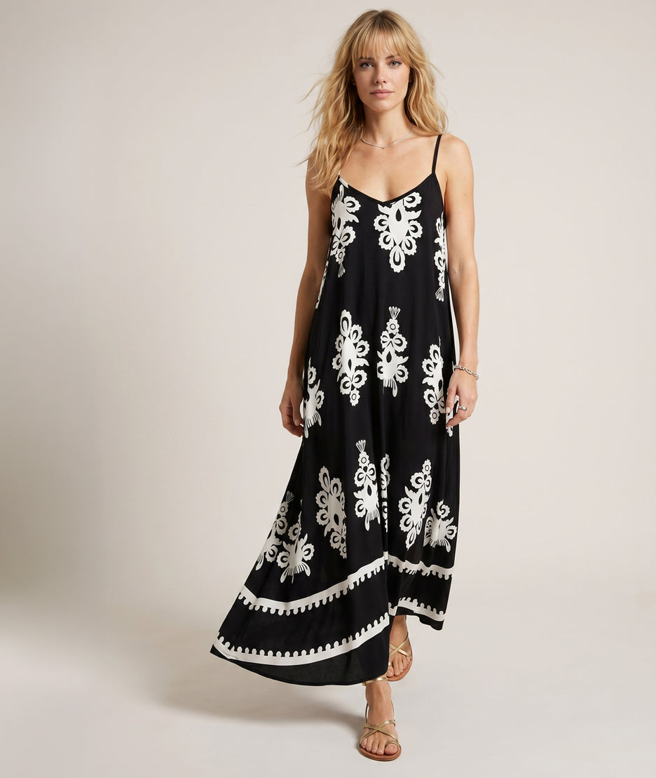 Robe longue Marla - noir/blanc face avant