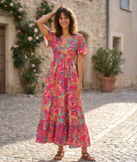 Robe Maurina longue à imprimé - fushia