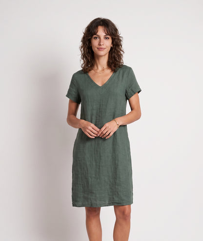 Robe Natalya kaki en lin face — marque Carnaby