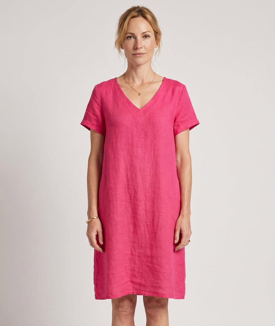 Robe Natalya fushia en lin face — marque Carnaby