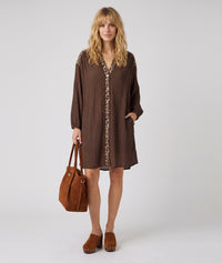 Robe chemise Nora détail léopard - choco