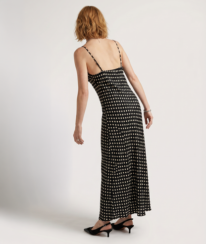 Robe Poina noir à pois écrus dos ouvert fines bretelles — Carnaby