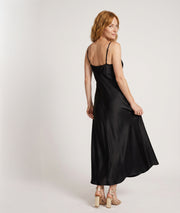 Robe longue Raso satinée col bénitier - noir