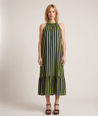 Robe Rayana longue marine olive à rayures face — marque Carnaby