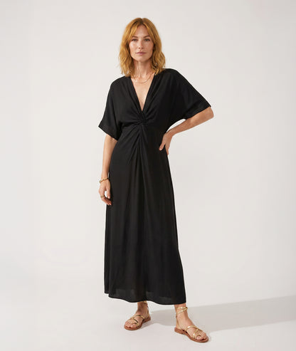 Robe Sianna maxi twist V plongeant face avant noir