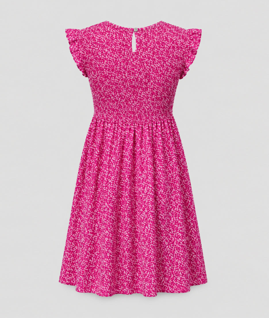 Robe Sinka fushia buste smocké jupe corolle ouverture goutte d'eau dos fond blanc - Carnaby