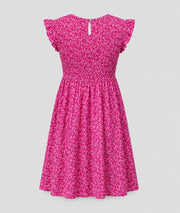 Robe Sinka fushia buste smocké jupe corolle ouverture goutte d'eau dos fond blanc - Carnaby