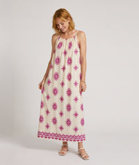 Robe Terry maxi - blanc/fuhsia