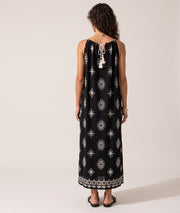 Robe Terry noir/blanc pompons dos cordon nœud frise ourlet - Carnaby