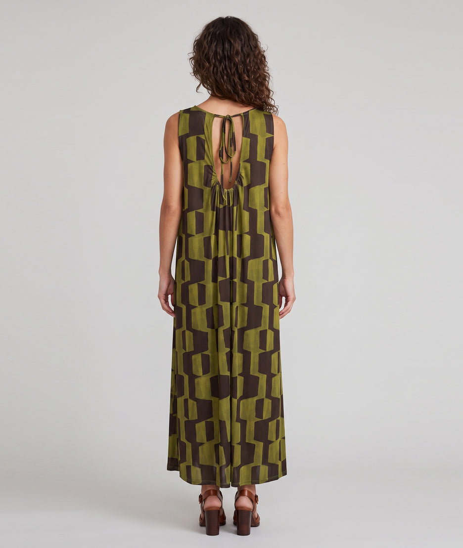 Robe longue Tidi motif géométrique - kaki