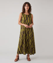 Robe longue Tidi motif géométrique - kaki