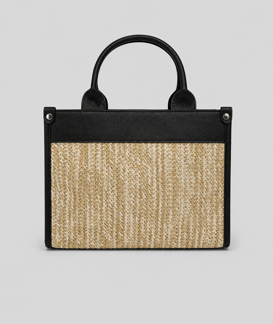 Sac Bella noir tressé avec inscription brodée - noir
