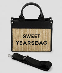 Sac Bella noir tressé avec inscription brodée - noir