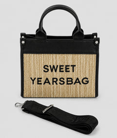 Sac Bella noir tressé avec inscription brodée