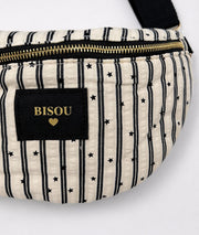Sac banane à rayures Bisous blanc détail