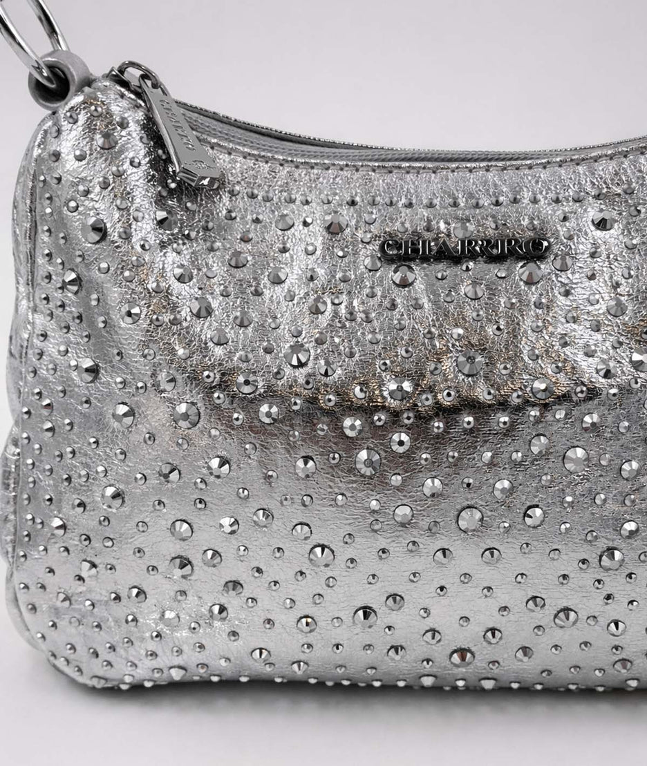 Sac à mains strass Calie argentée détail