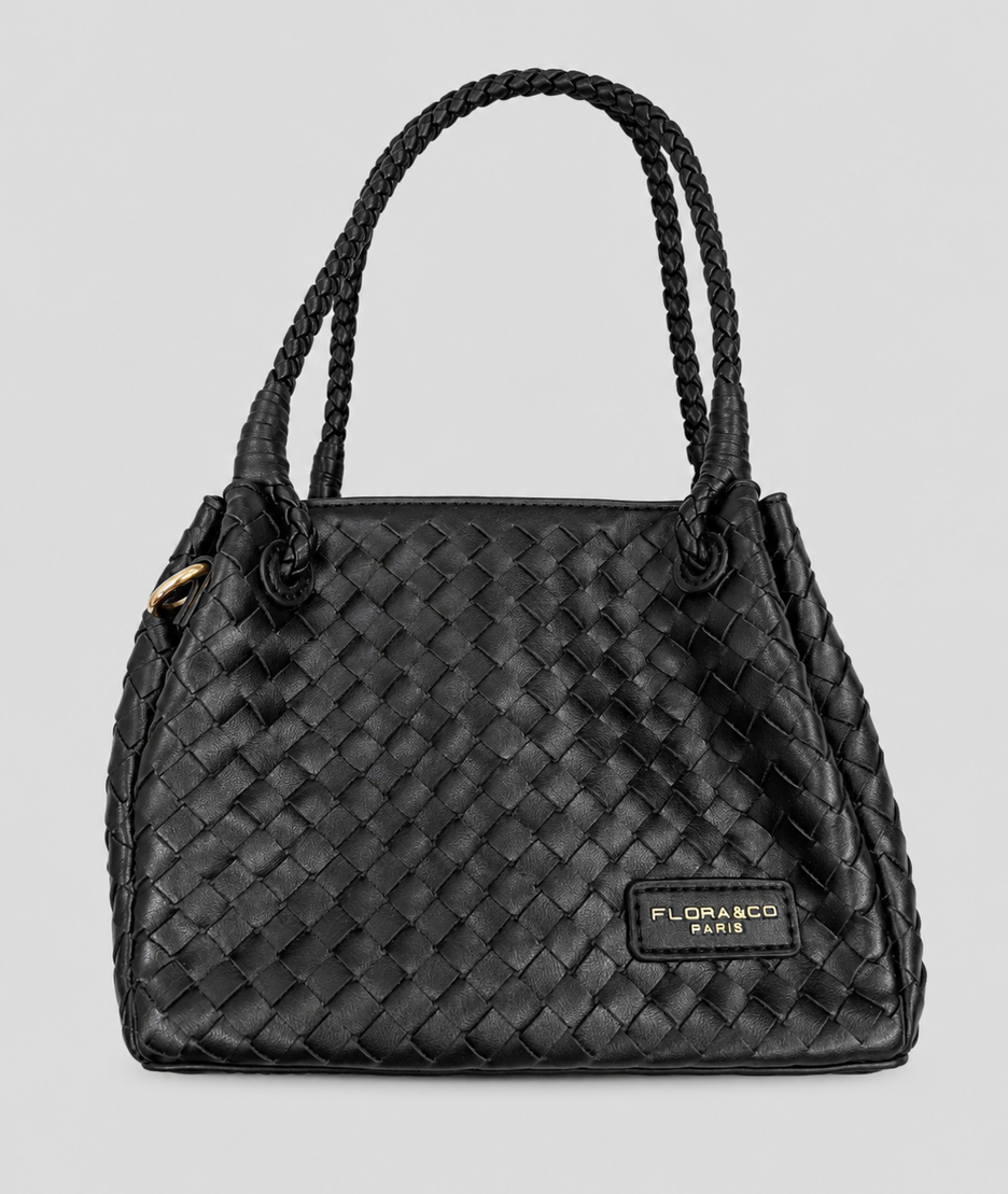 Sac parachute Damier noir effet cuir tressé face - Carnaby