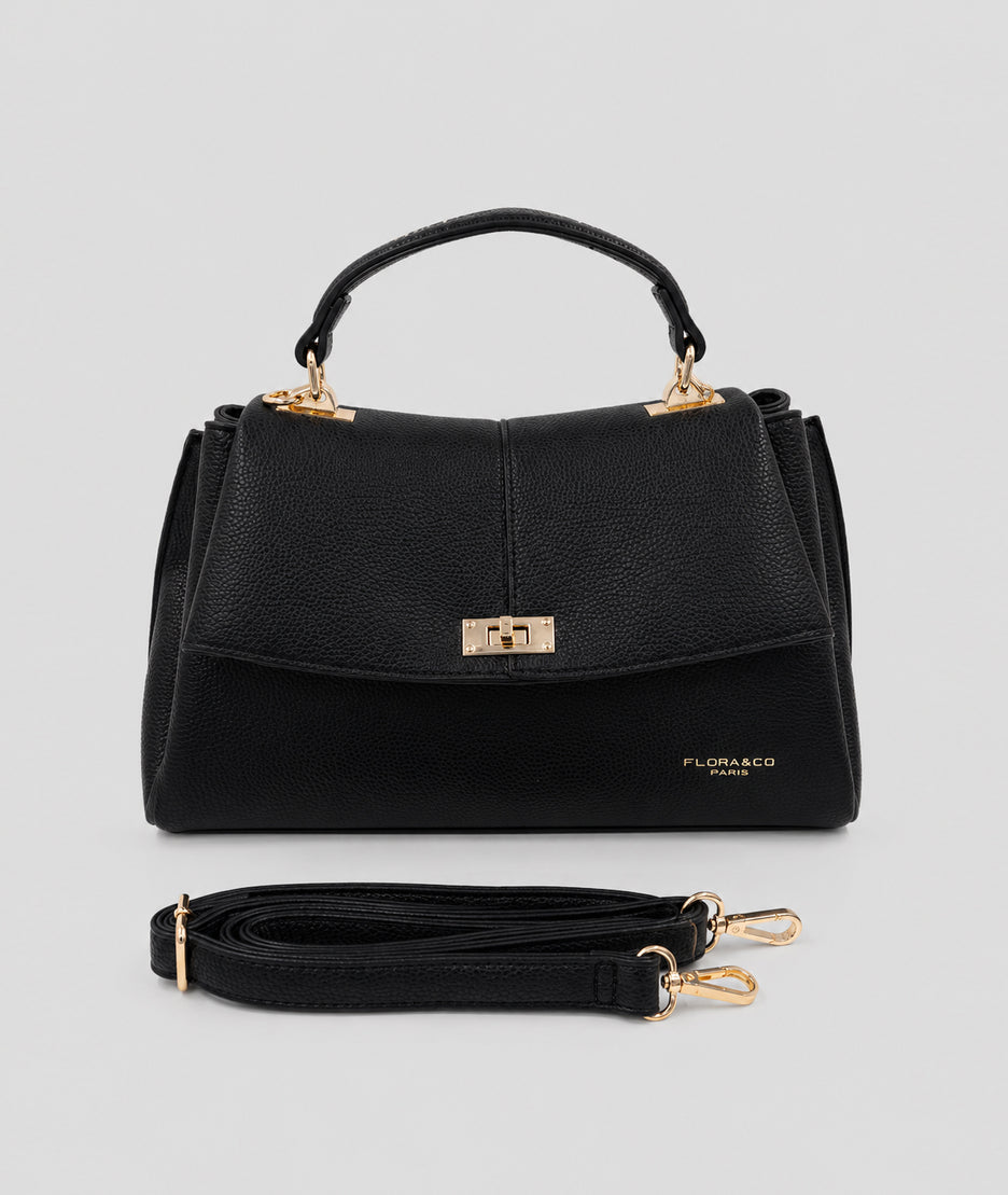 Sac Elis noir à rabat avec poignée et bandoulière — marque Carnaby