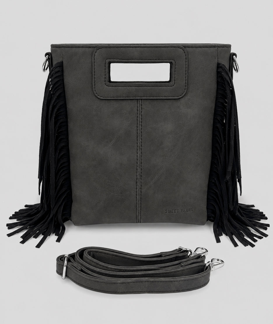Sac Franja noir effet peau avec franges — marque Carnaby