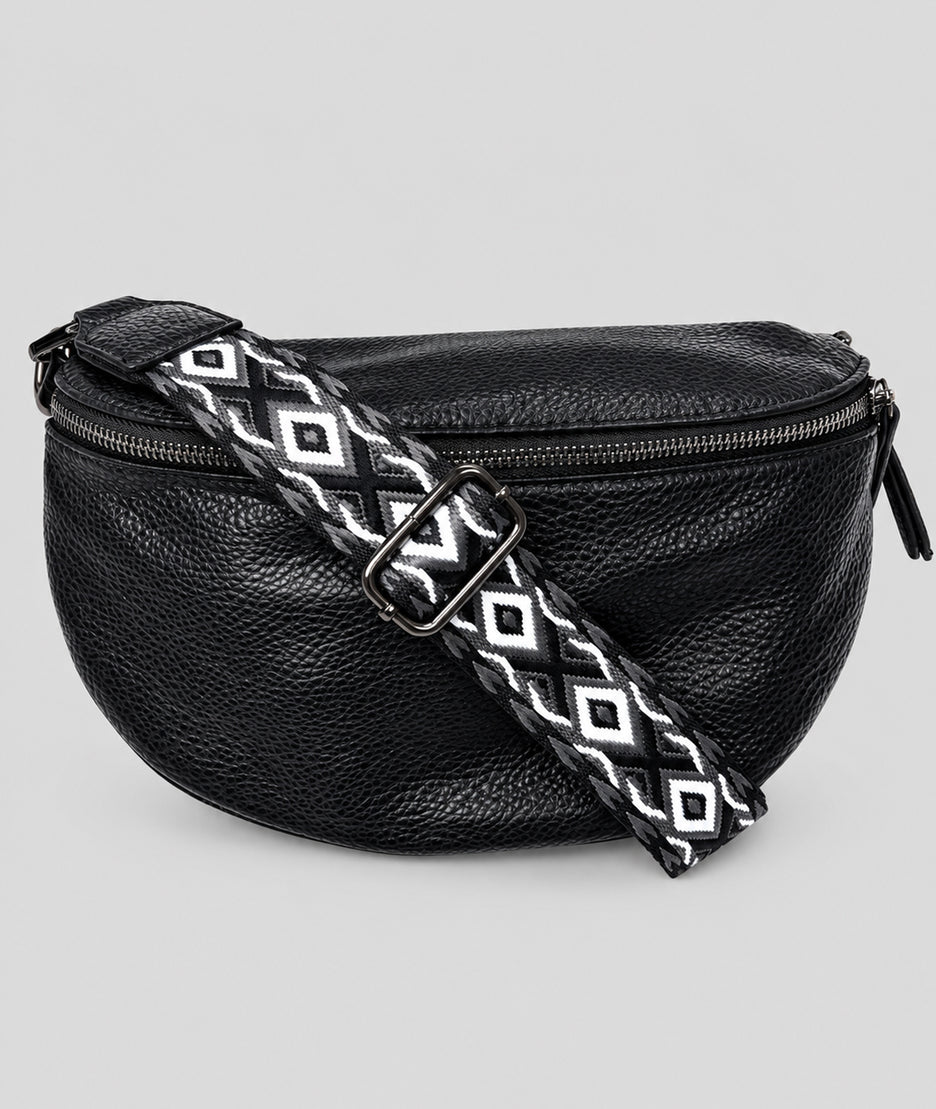 Sac banane Gallia noir avec bandoulière à motifs