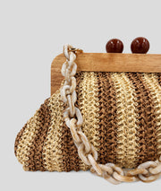 Pochette tressée Paolita à rayures beige détail