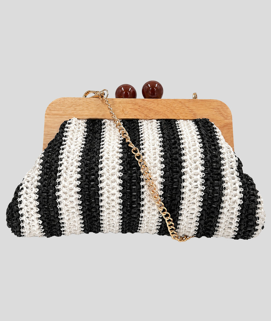 Pochette tressée Paolita à rayures blanc face