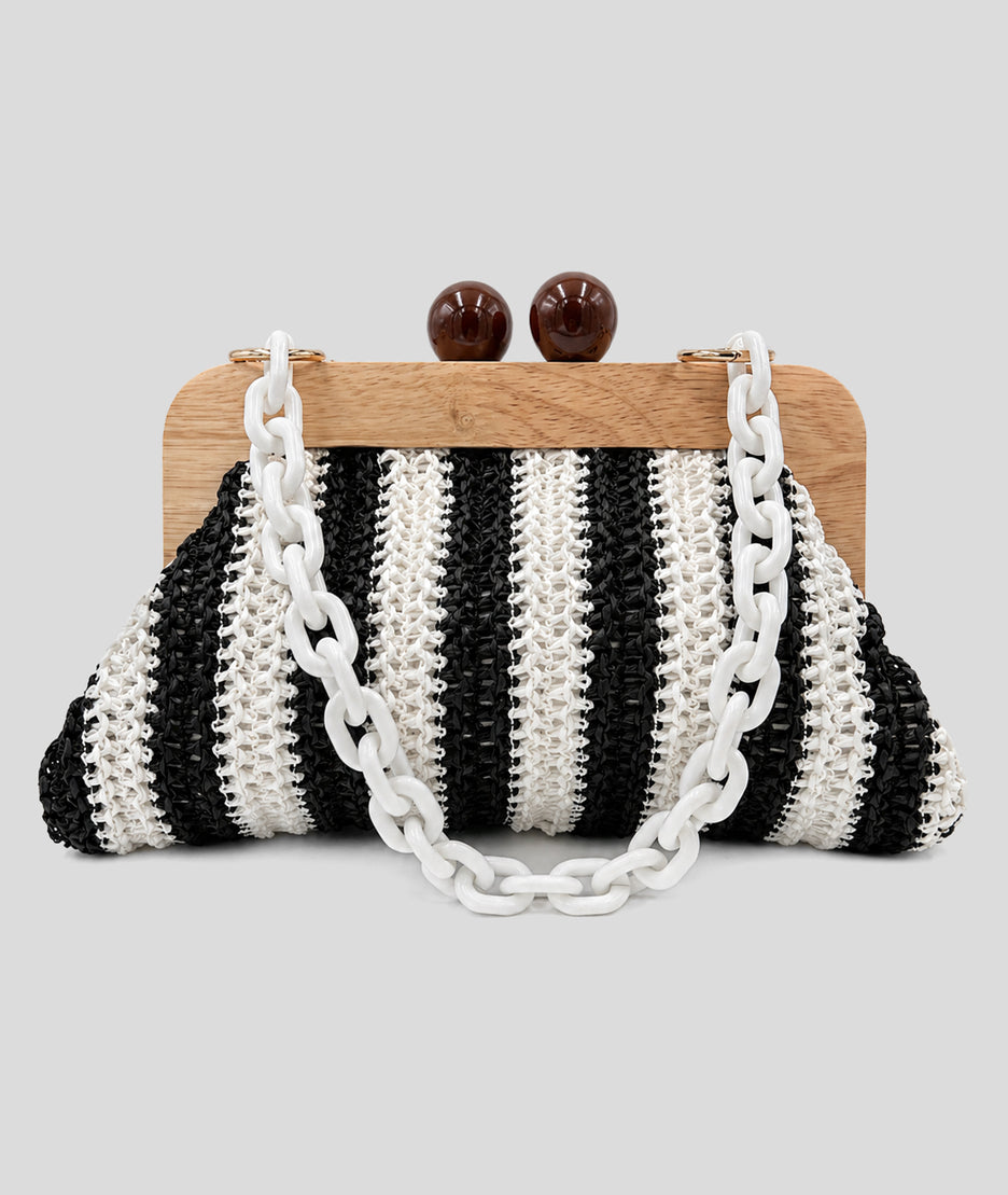 Pochette tressée Paolita à rayures blanc face