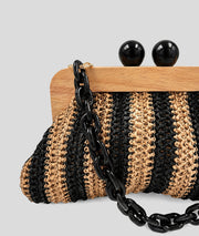 Pochette tressée Paolita à rayures noir détail
