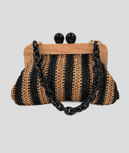 Pochette tressée Paolita à rayures noir face