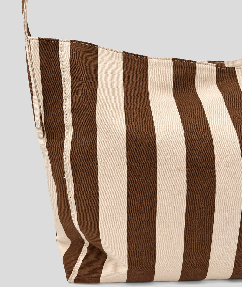Sac cabas Winnie à rayures marron clair détail