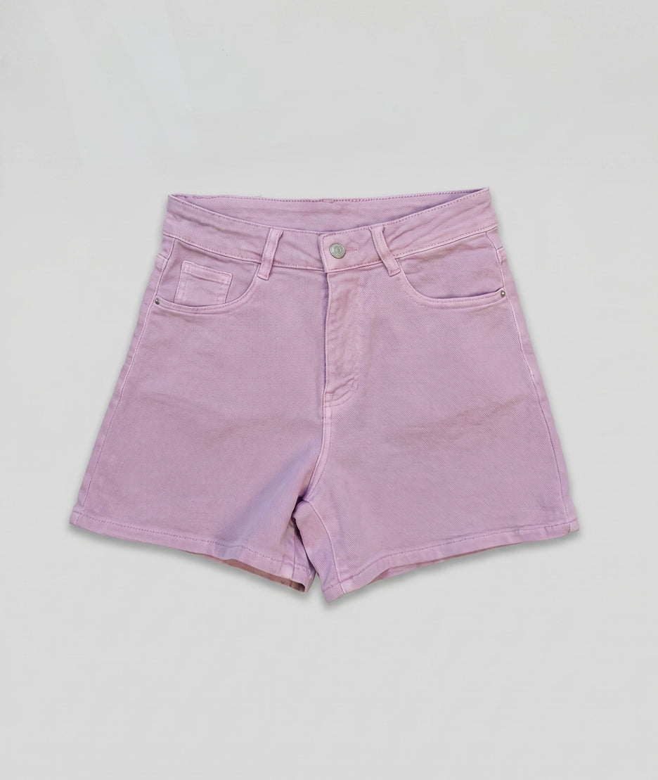 Short Lara jean rose lilas taille haute mom short rose avant fond blanc