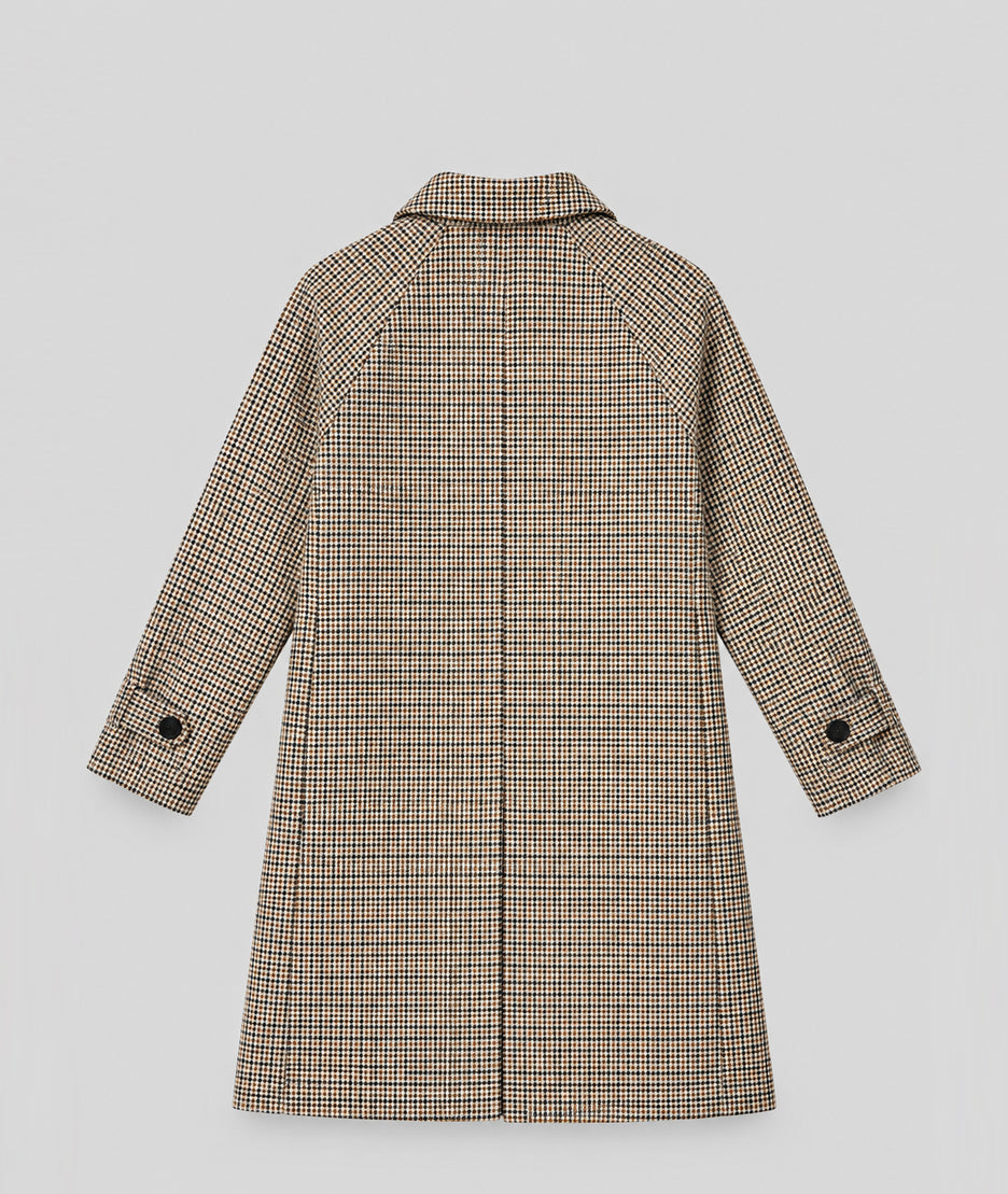 Trench long à carreaux choco femme avec fermeture boutonnée
