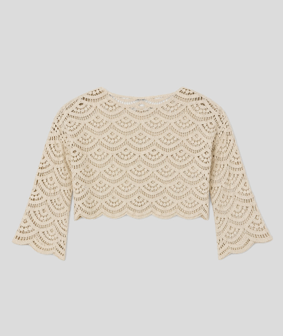 Top Ilona en maille ajourée beige dos