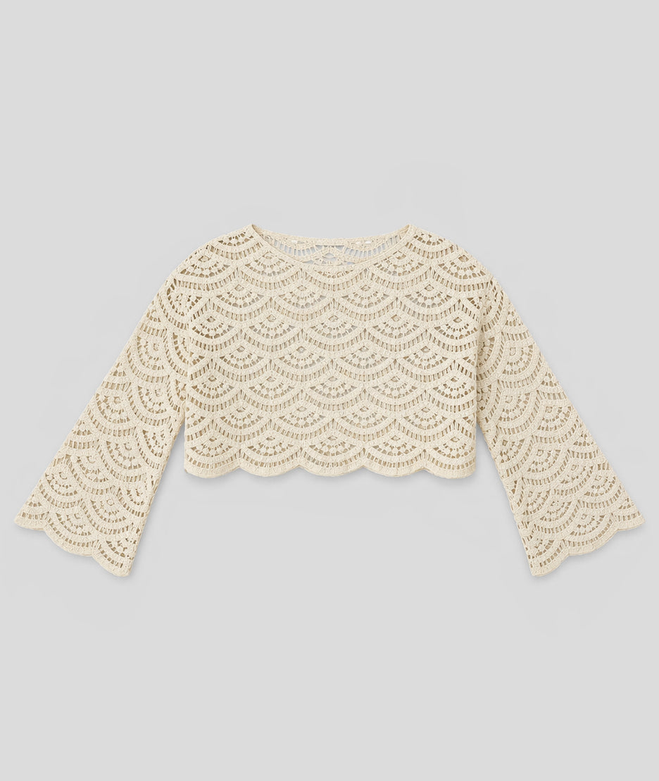 Top Ilona en maille ajourée beige face