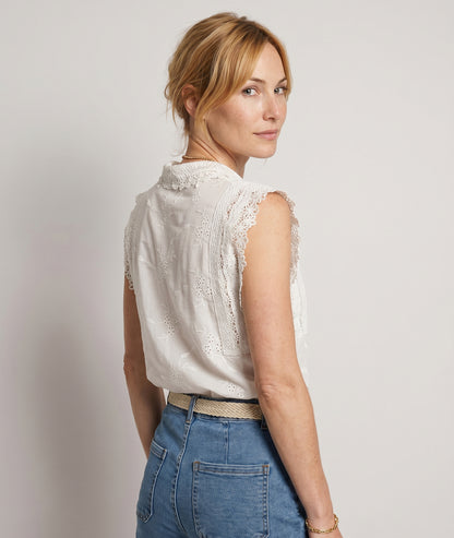 Chemise Laina sans manches broderies anglaises blanc dos