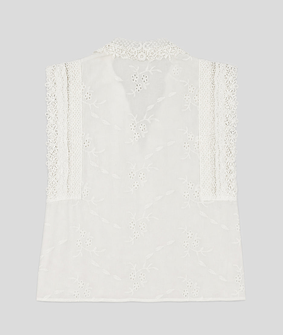 Chemise Laina sans manches broderies anglaises blanc dos